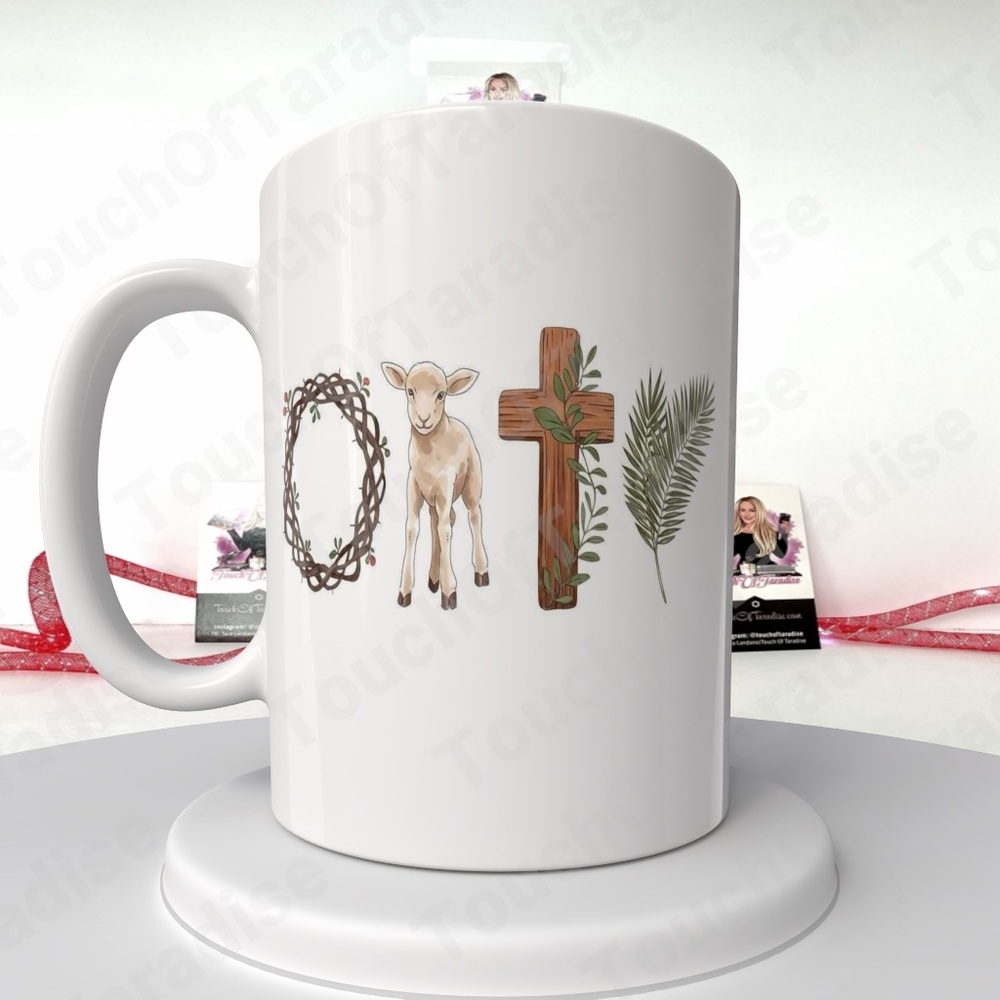 White Ceramic Mug with Easter Design